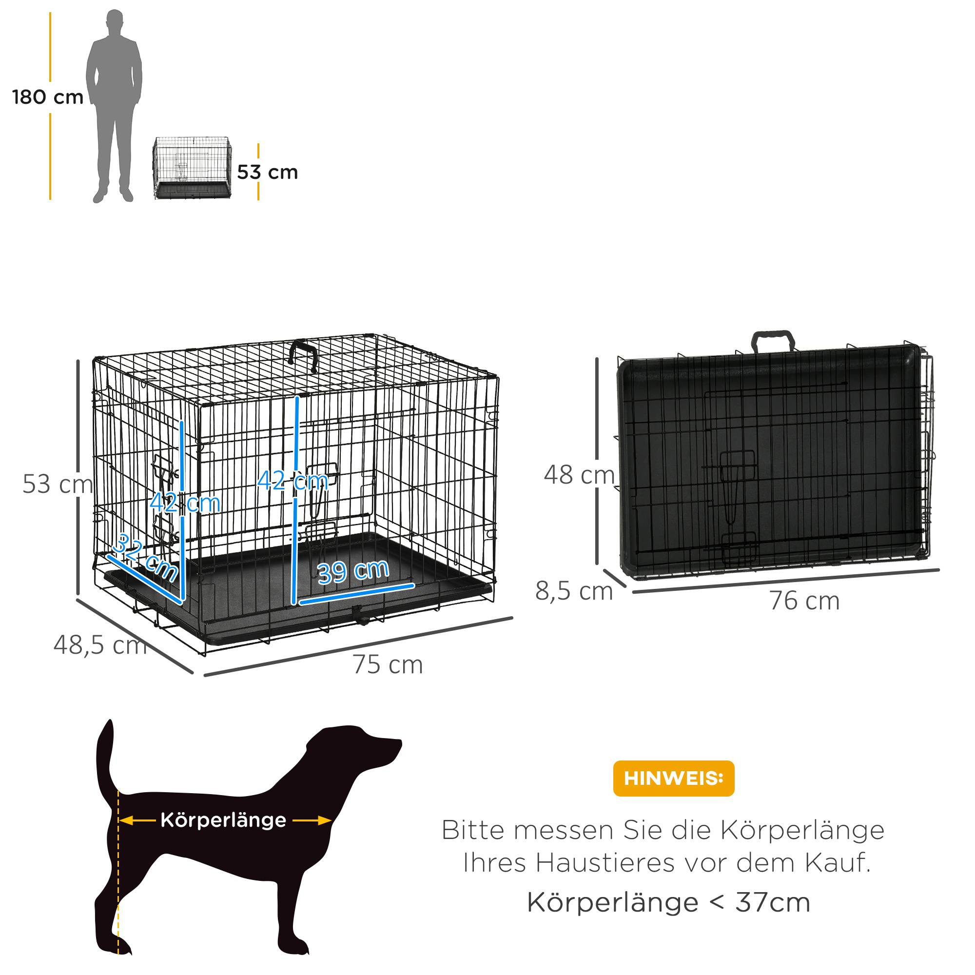 Sans Marque - Cage de transport, grillage, bac amovible, Noir - Image 5