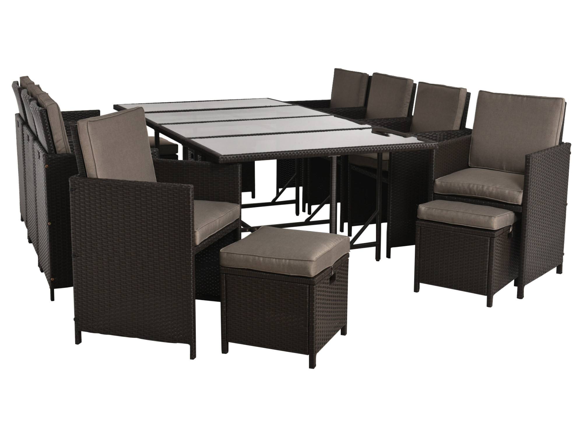 Best Mobilier - Tao - salon de jardin encastrable 12 places - résine tressée marron - coussins taupe - plateau en verre + housse de protection - Best Mobilier - Image 3