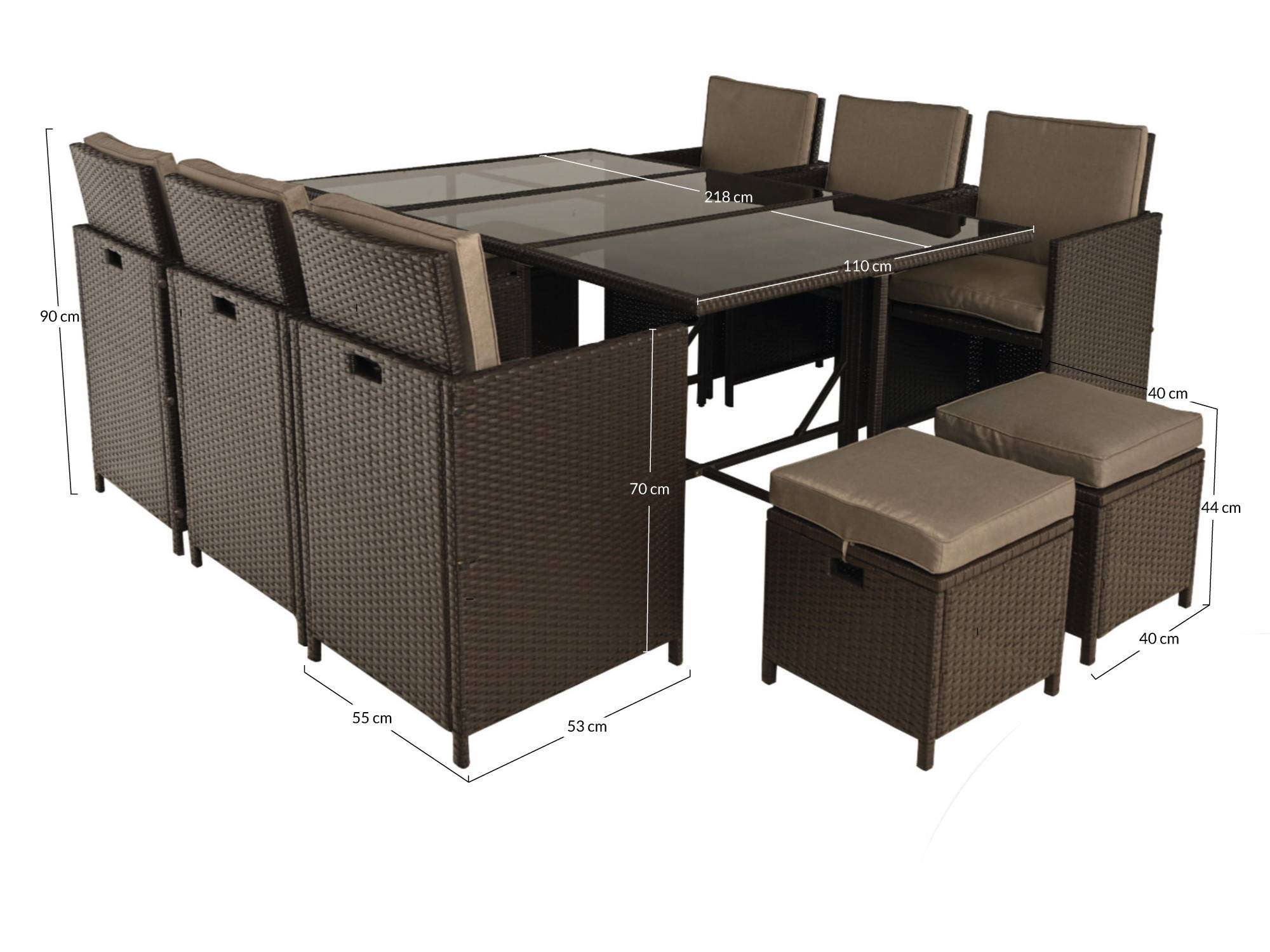 Best Mobilier - Tao - salon de jardin encastrable 12 places - résine tressée marron - coussins taupe - plateau en verre + housse de protection - Best Mobilier - Image 8