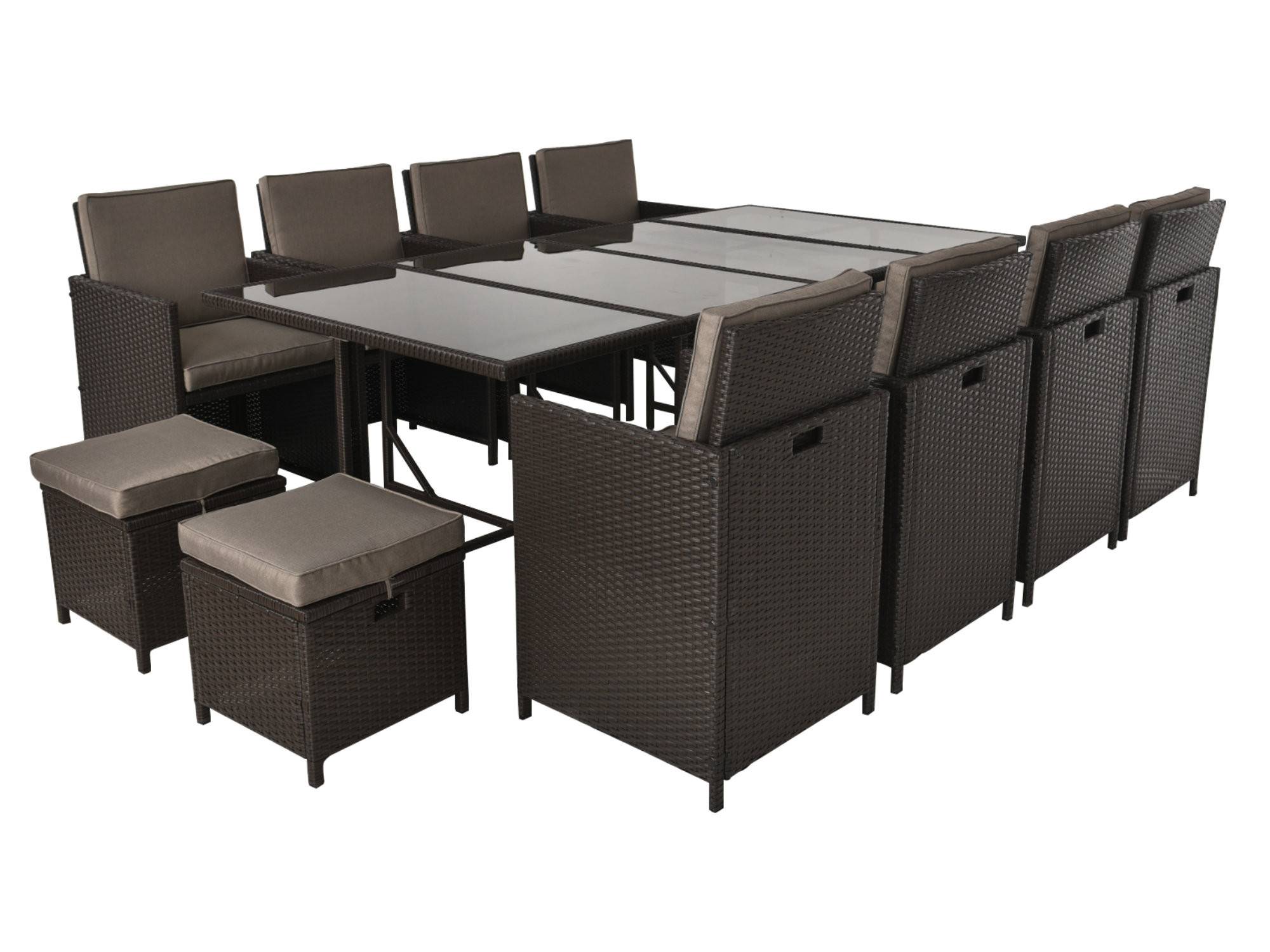 Best Mobilier - Tao - salon de jardin encastrable 12 places - résine tressée marron - coussins taupe - plateau en verre + housse de protection - Best Mobilier - Image 1