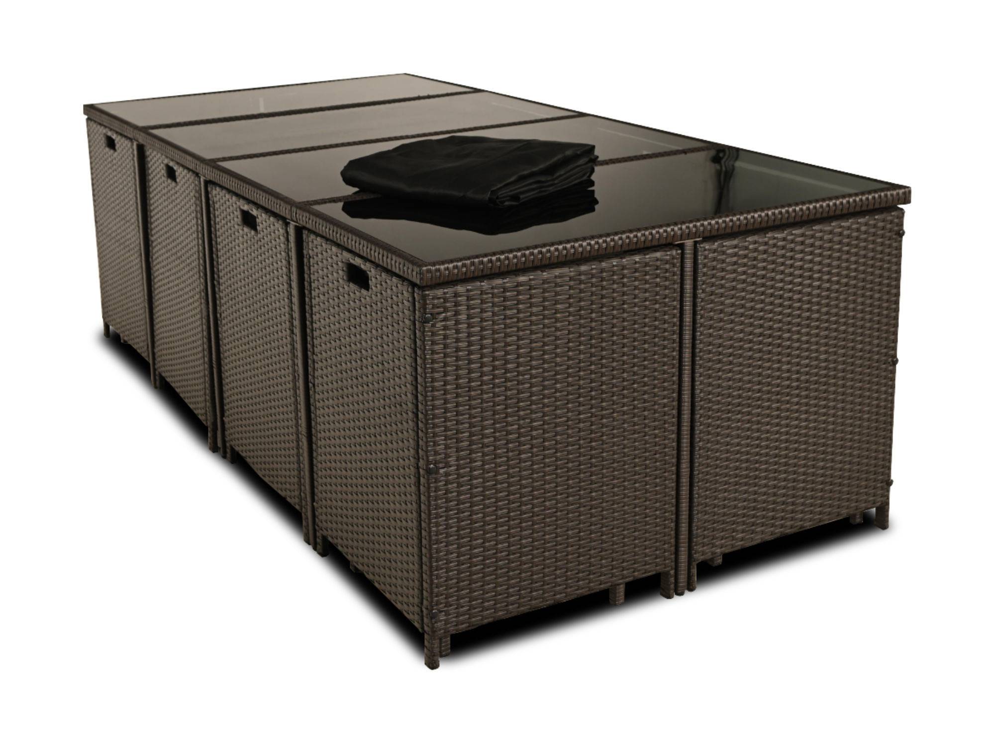 Best Mobilier - Tao - salon de jardin encastrable 12 places - résine tressée marron - coussins taupe - plateau en verre + housse de protection - Best Mobilier - Image 5