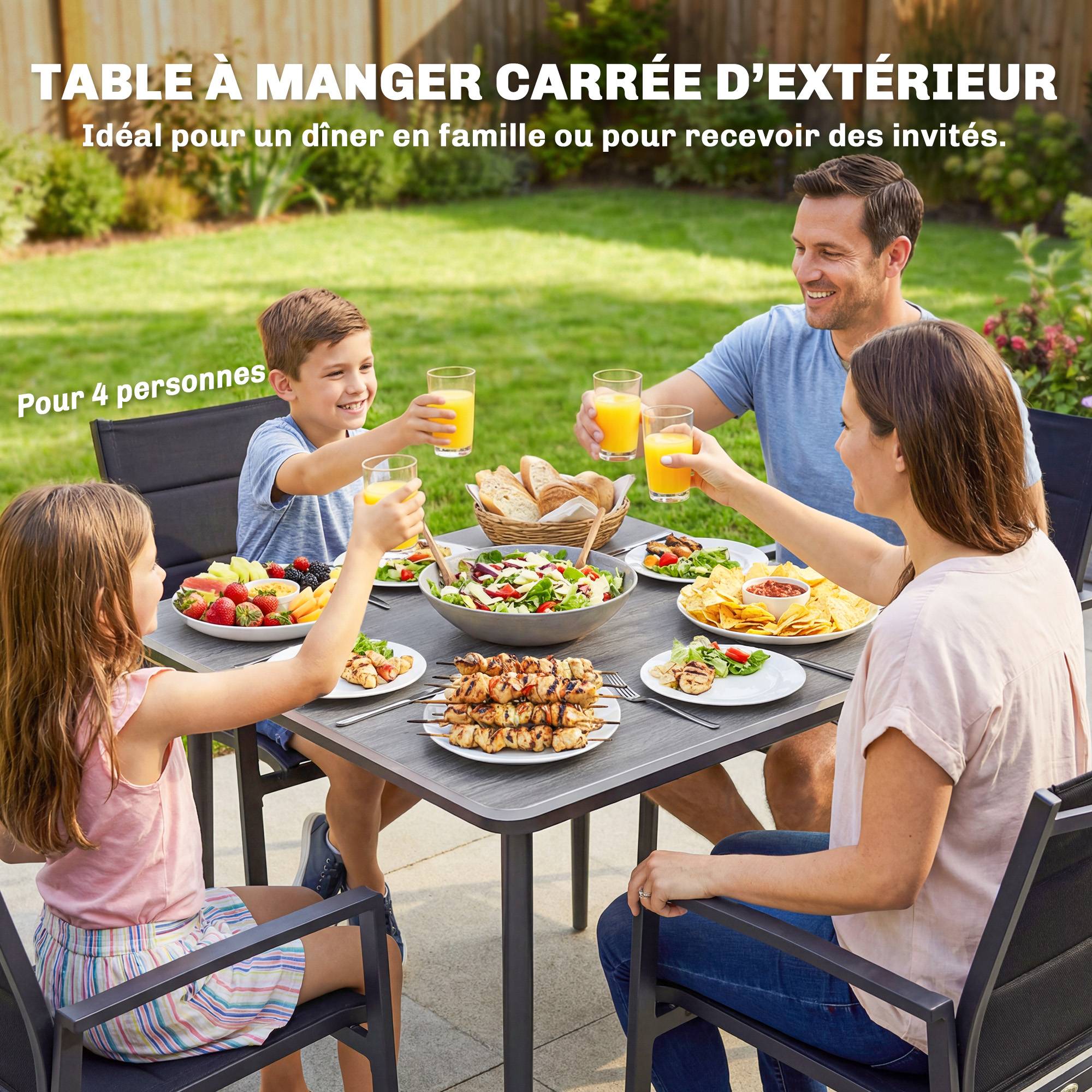 Table à manger carrée métal composite pour 4 personnes trou parasol 85cm gris - ComfortXL Outdoor Living - Image 6