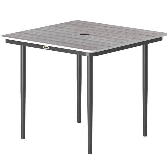 Table à manger carrée métal composite pour 4 personnes trou parasol 85cm gris - ComfortXL Outdoor Living - Image 2