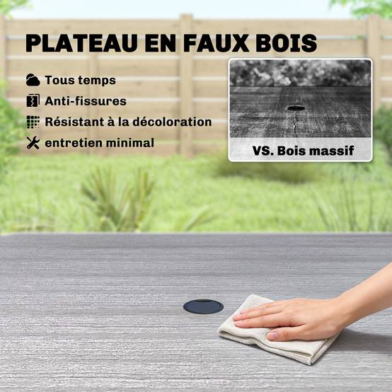 Table à manger carrée métal composite pour 4 personnes trou parasol 85cm gris - ComfortXL Outdoor Living - Image 8