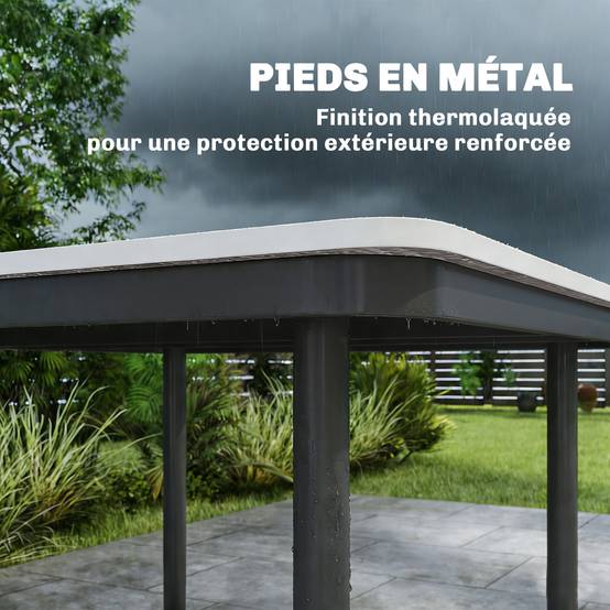 Table à manger carrée métal composite pour 4 personnes trou parasol 85cm gris - ComfortXL Outdoor Living - Image 9