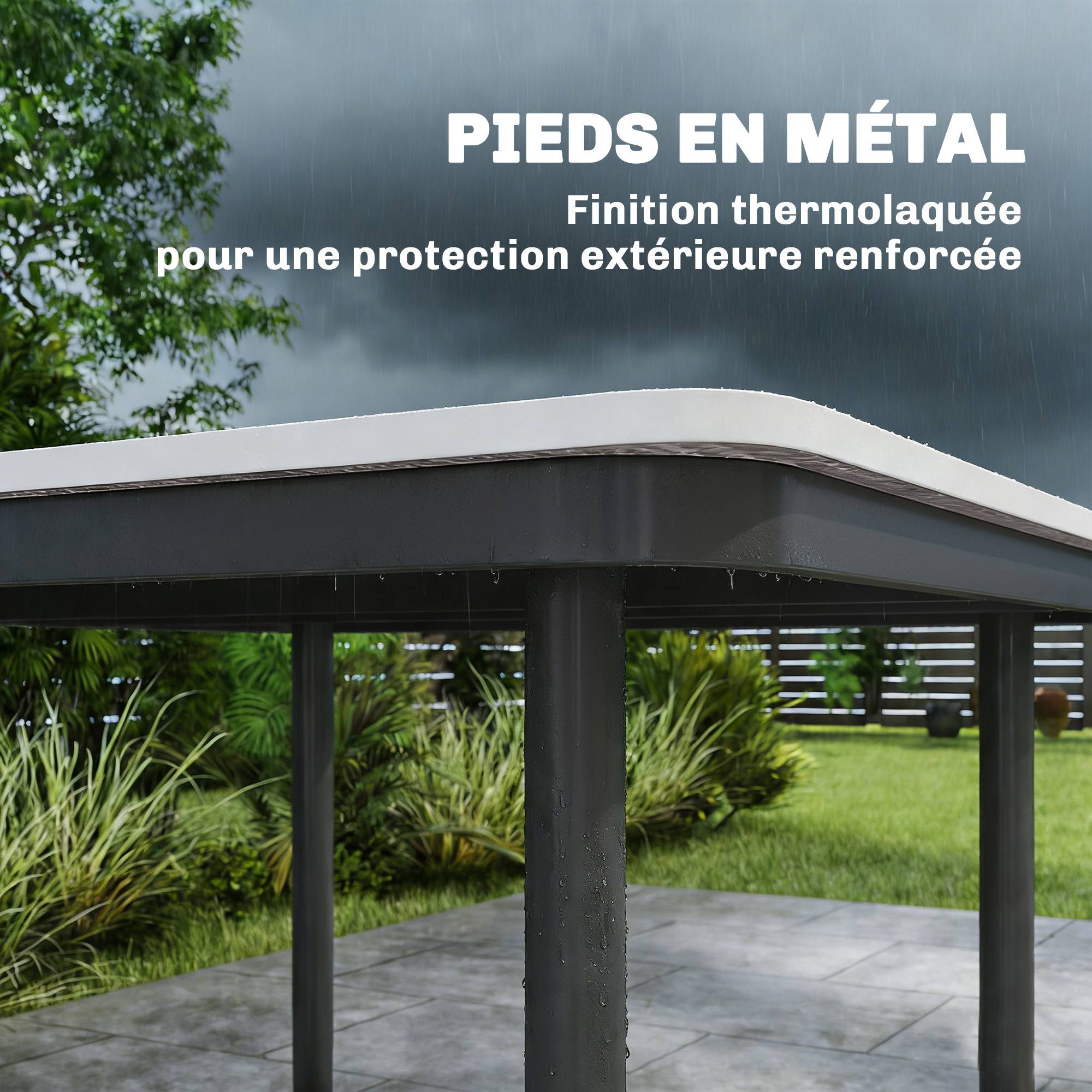 Table à manger carrée métal composite pour 4 personnes trou parasol 85cm gris - ComfortXL Outdoor Living - Image 9