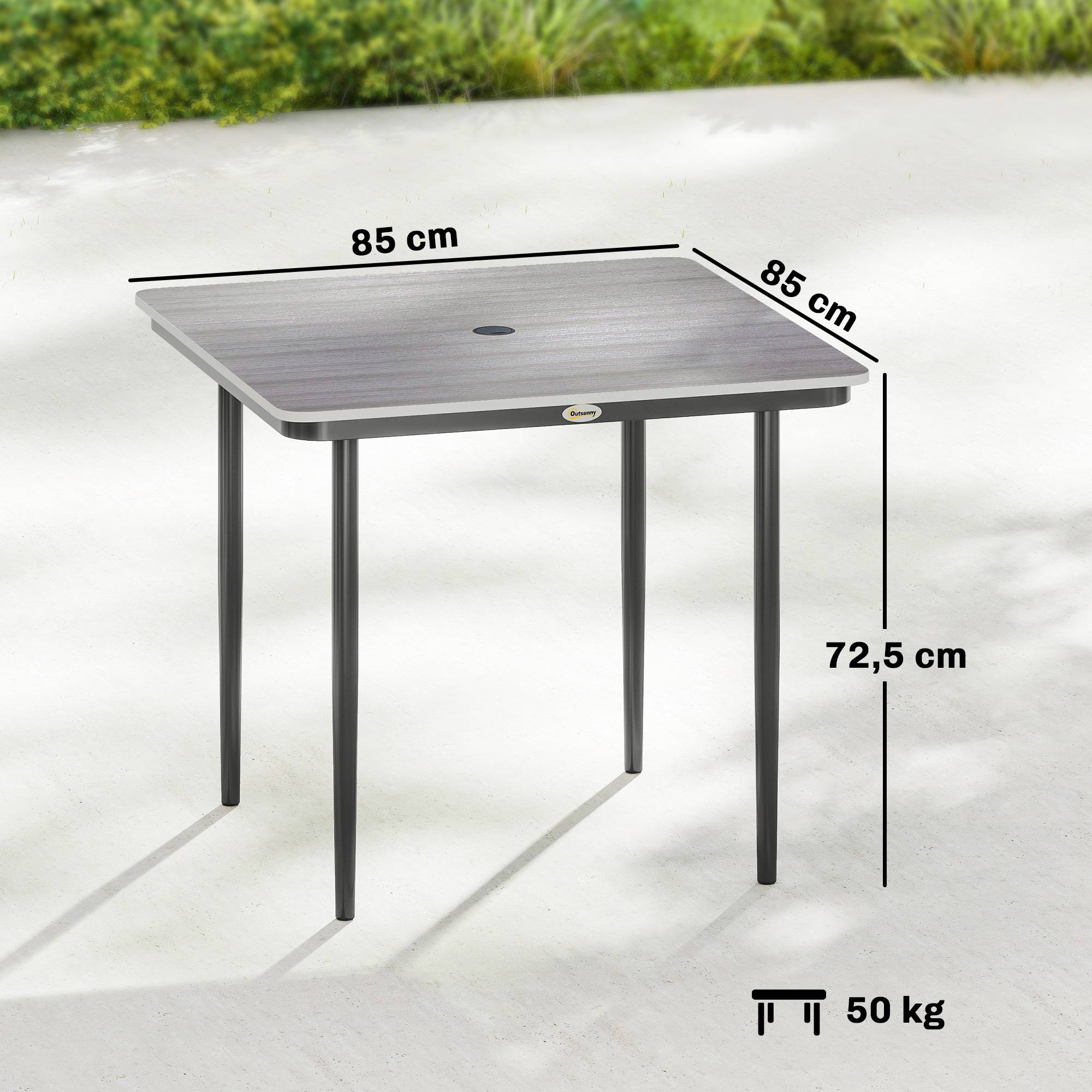 Table à manger carrée métal composite pour 4 personnes trou parasol 85cm gris - ComfortXL Outdoor Living - Image 5