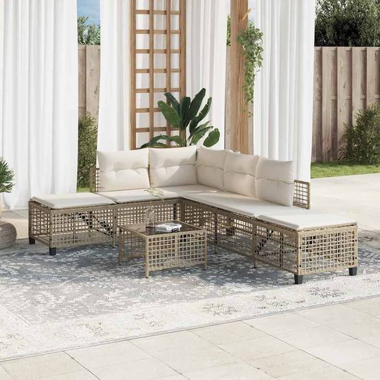 Salon de jardin d'angle avec coussins 3 pcs | Mobilier d'extérieur beige résine tressée Maison Chic - Image 3