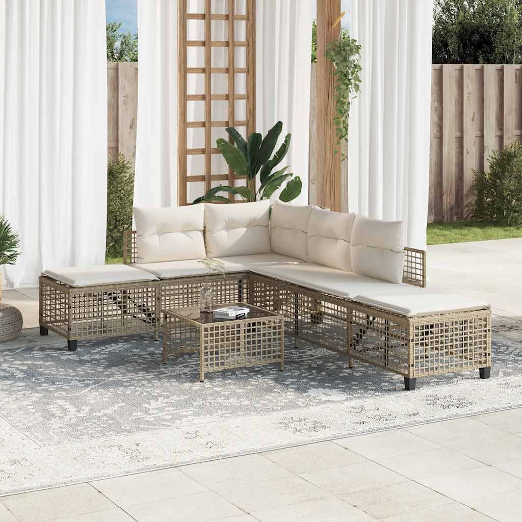 Salon de jardin d'angle avec coussins 3 pcs | Mobilier d'extérieur beige résine tressée Maison Chic - Image 3