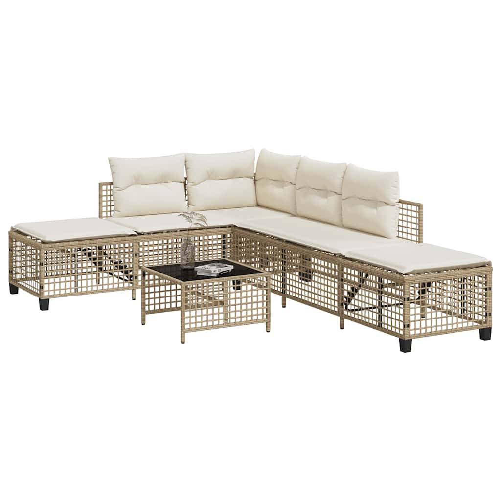 Salon de jardin d'angle avec coussins 3 pcs | Mobilier d'extérieur beige résine tressée Maison Chic - Image 2