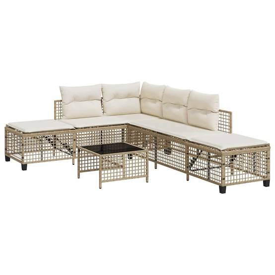 Salon de jardin d'angle avec coussins 3 pcs | Mobilier d'extérieur beige résine tressée Maison Chic - Image 1