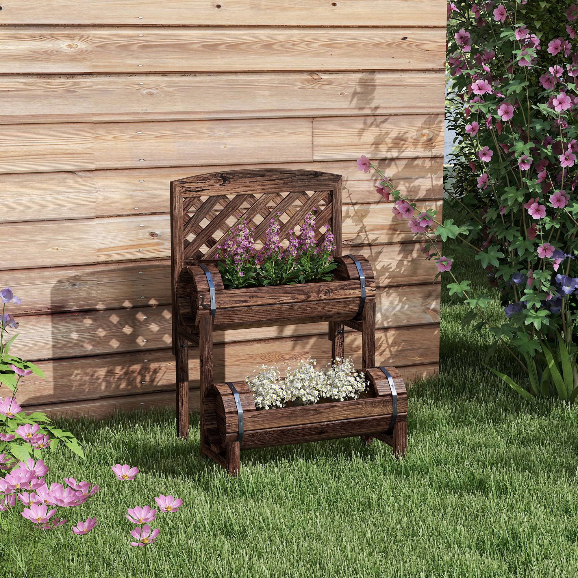 Sans Marque - Jardinière sur pieds surélevée treillis carré potager 2 niveaux terrasse 42x49x80 cm marron - Image 4