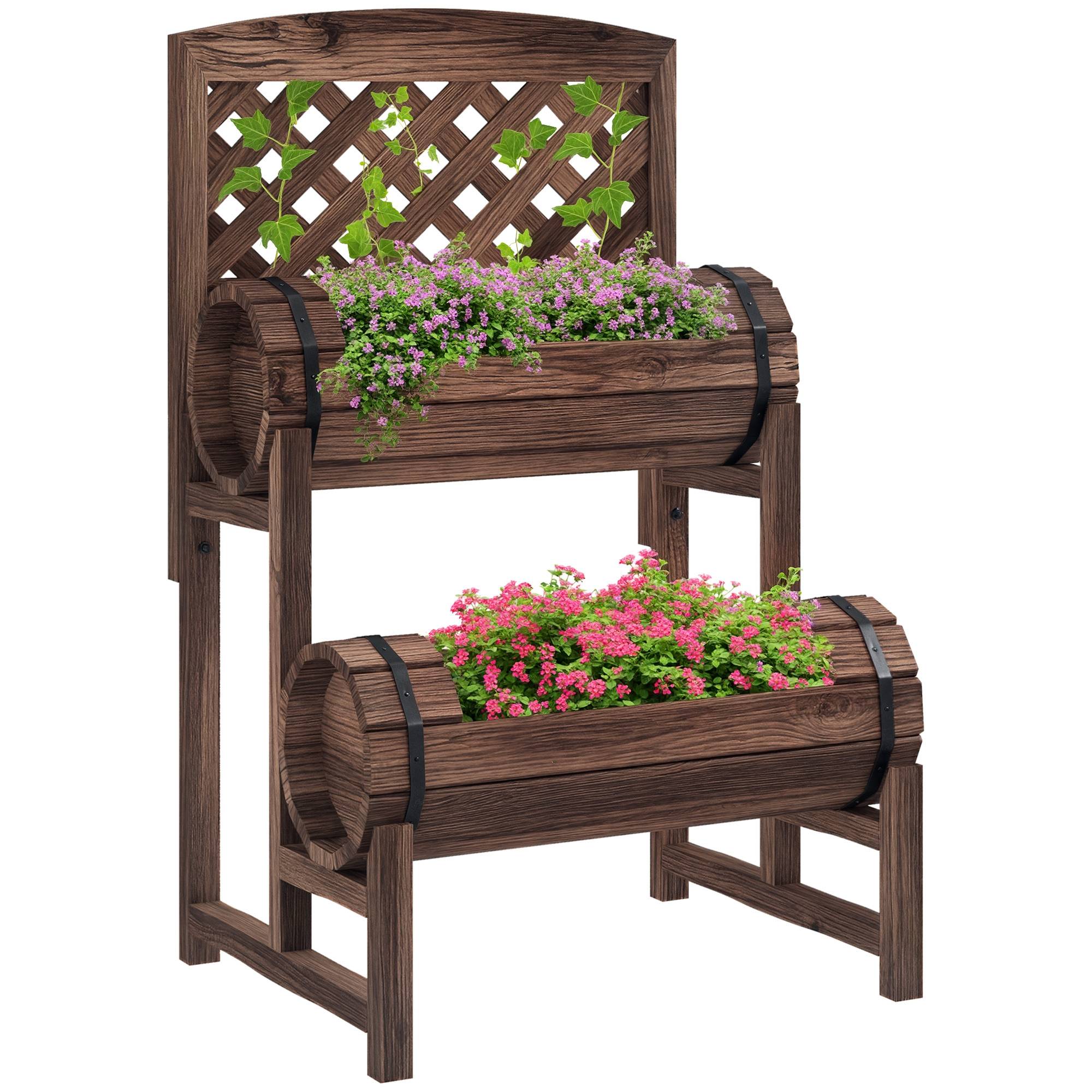 Sans Marque - Jardinière sur pieds surélevée treillis carré potager 2 niveaux terrasse 42x49x80 cm marron - Image 1