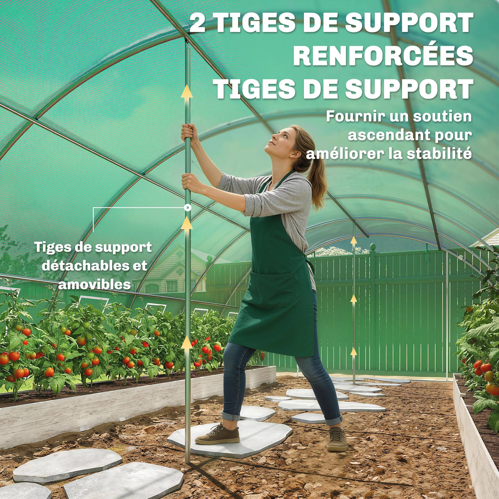 Serre Tunnel de Jardin Serre Maraîchère Acier Galvanisé Ø25mm et Structure Renforcée 395x595x199cm Vert - Image 7