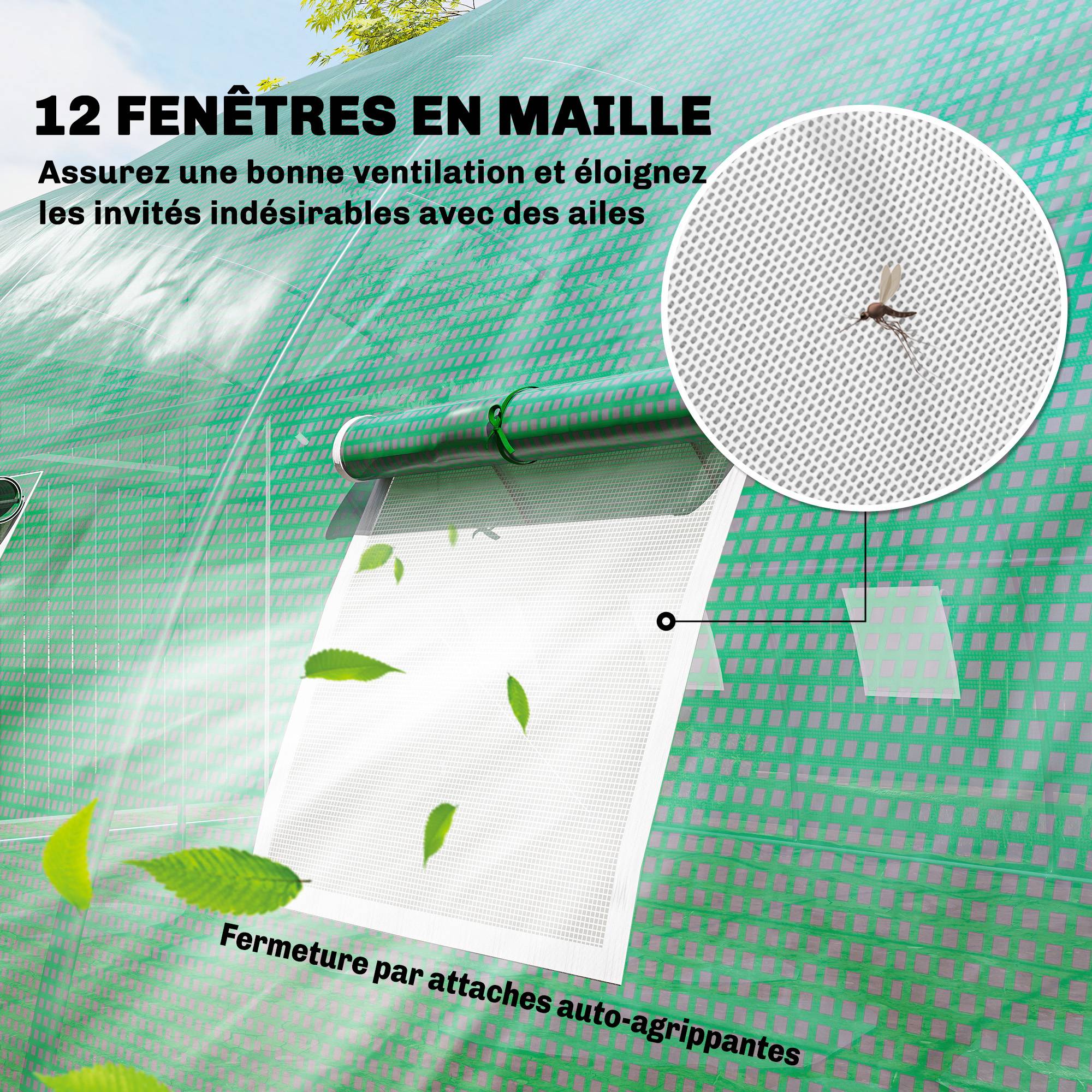 Serre Tunnel de Jardin Serre Maraîchère Acier Galvanisé Ø25mm et Structure Renforcée 395x595x199cm Vert - Image 10