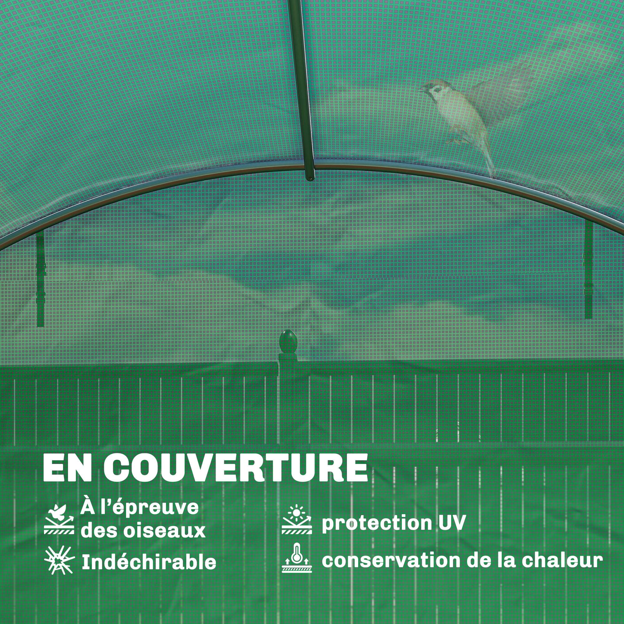 Serre Tunnel de Jardin Serre Maraîchère Acier Galvanisé Ø25mm et Structure Renforcée 395x595x199cm Vert - Image 8