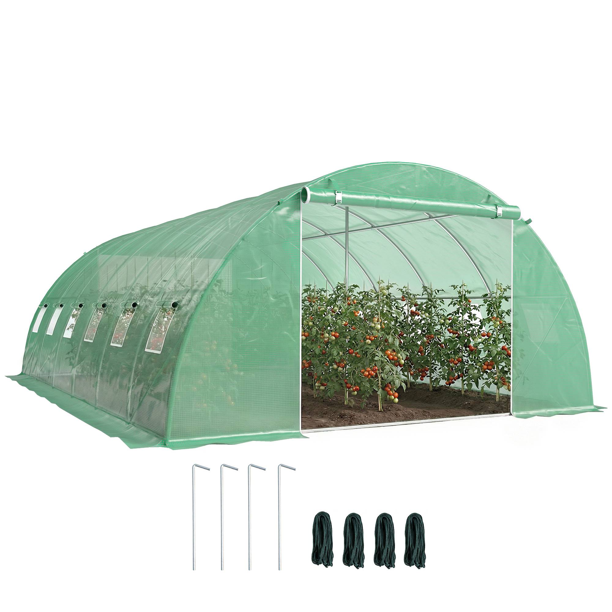 Serre Tunnel de Jardin Serre Maraîchère Acier Galvanisé Ø25mm et Structure Renforcée 395x595x199cm Vert - Image 1