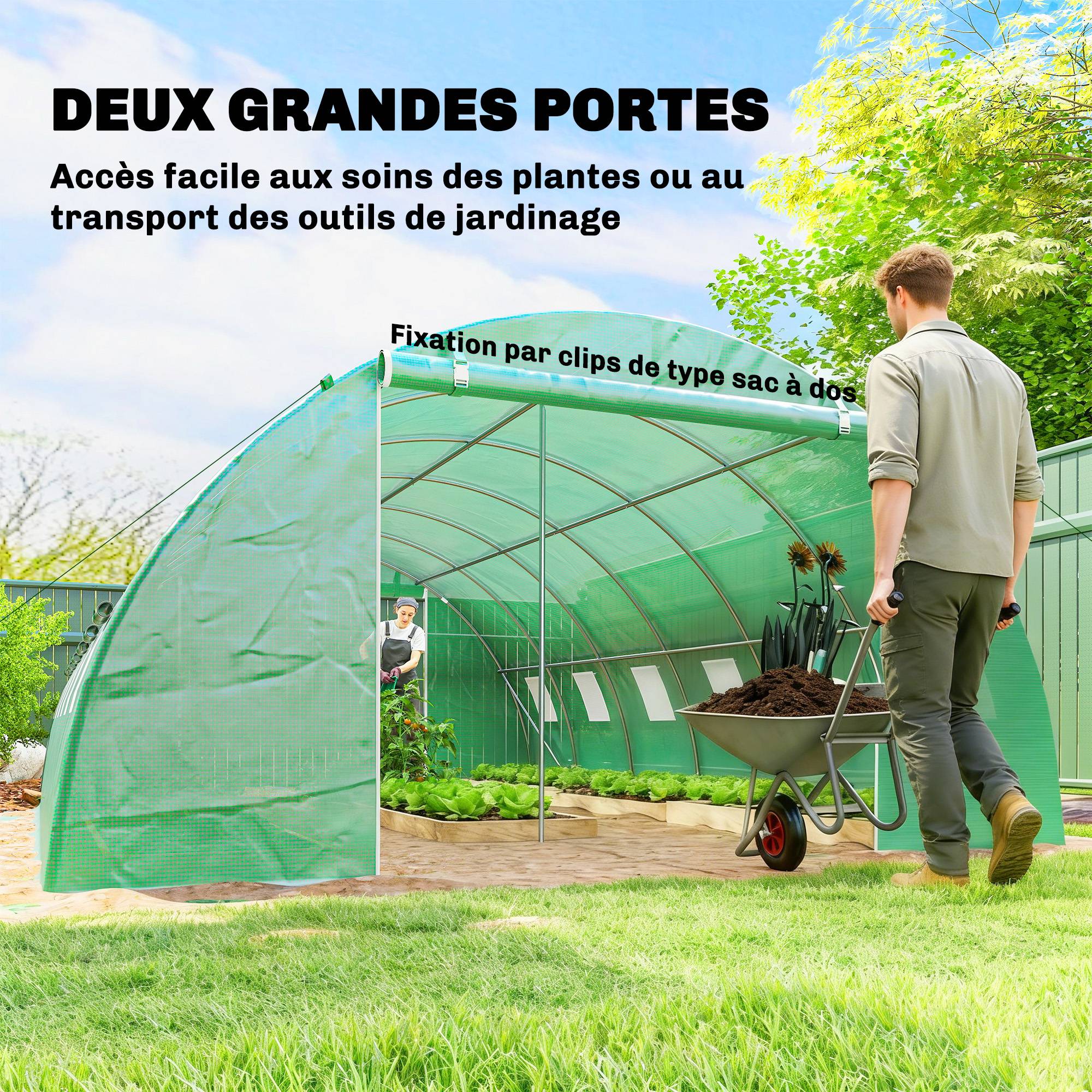Serre Tunnel de Jardin Serre Maraîchère Acier Galvanisé Ø25mm et Structure Renforcée 395x595x199cm Vert - Image 9