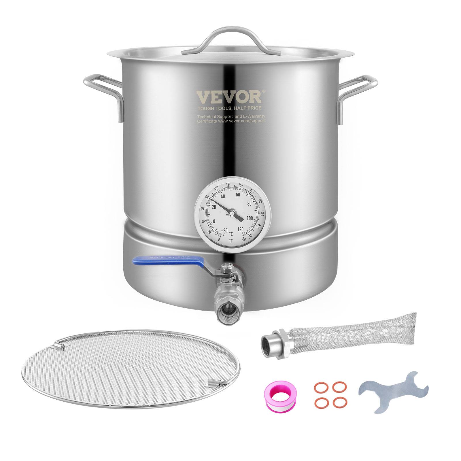 VEVOR Cuve brassage 19 L inox, 3 couches, thermomètre, vanne bille. Double filtration. - Image 1