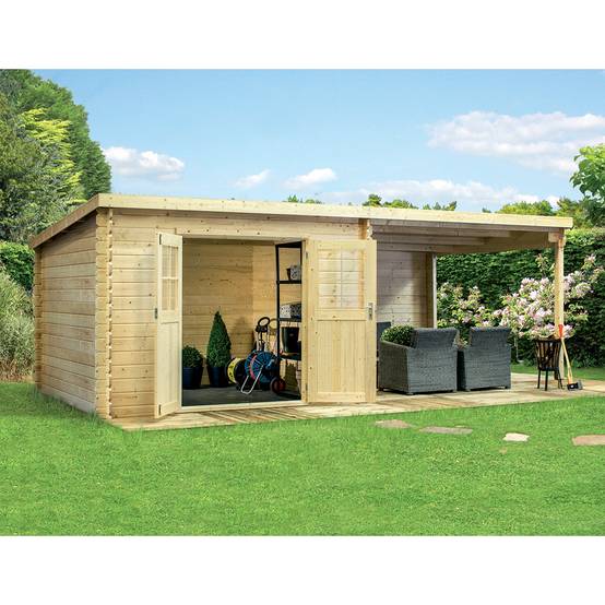 Eden Partenaire Jardin - Abri de jardin en bois mono pente de 7,53 m² + 8,1 m² d’auvent - Image 2