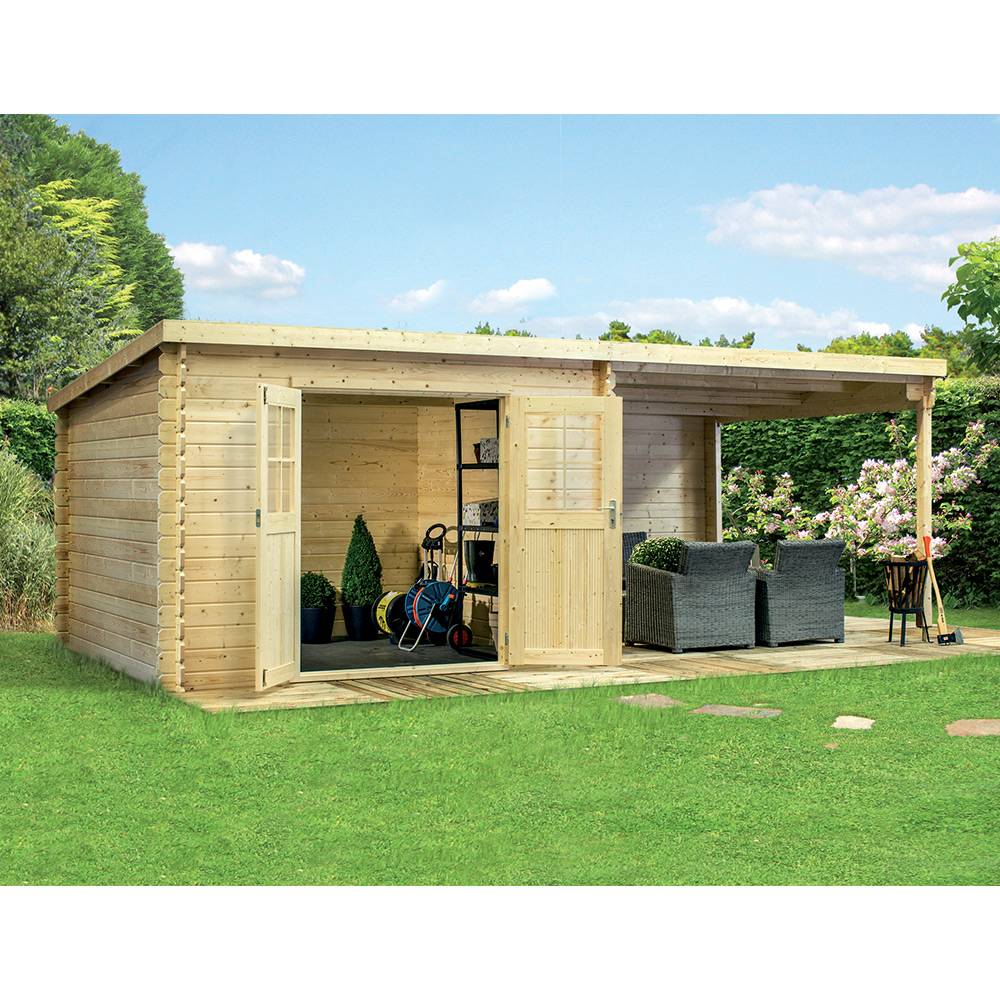 Eden Partenaire Jardin - Abri de jardin en bois mono pente de 7,53 m² + 8,1 m² d’auvent - Image 2