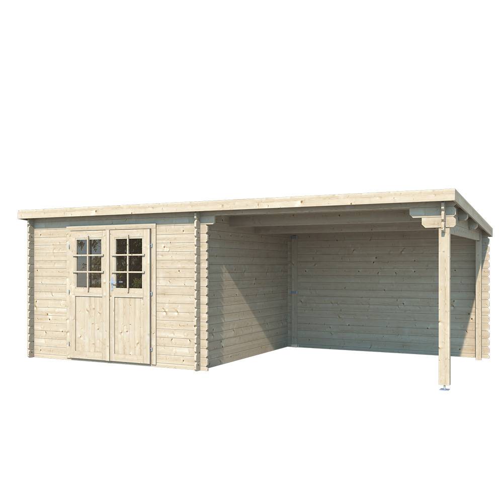 Eden Partenaire Jardin - Abri de jardin en bois mono pente de 7,53 m² + 8,1 m² d’auvent - Image 1