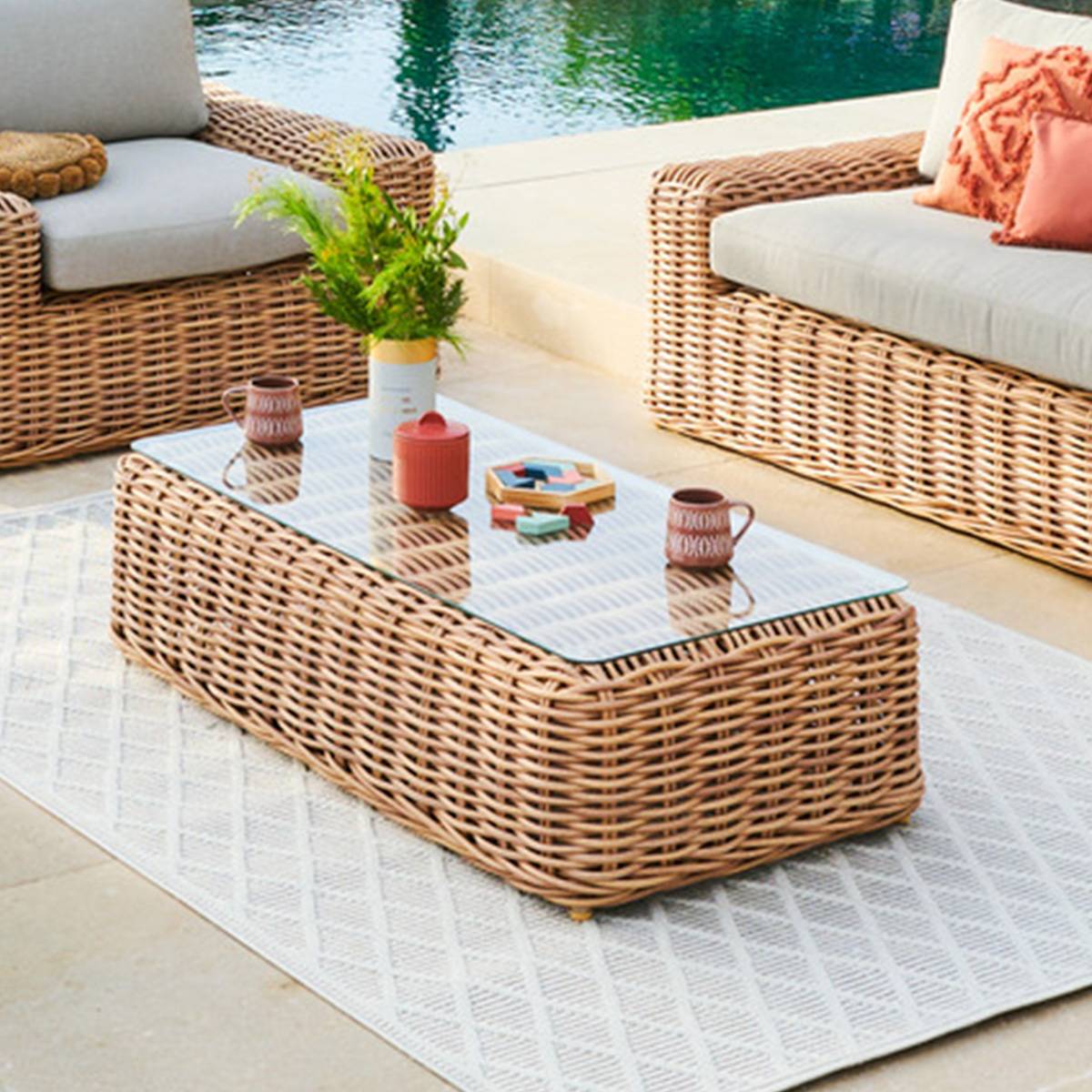 Hesperide - Table basse de jardin rectangulaire "Savinia tahini" 126x64x33cm en aluminium traité époxy Hespéride - Image 1