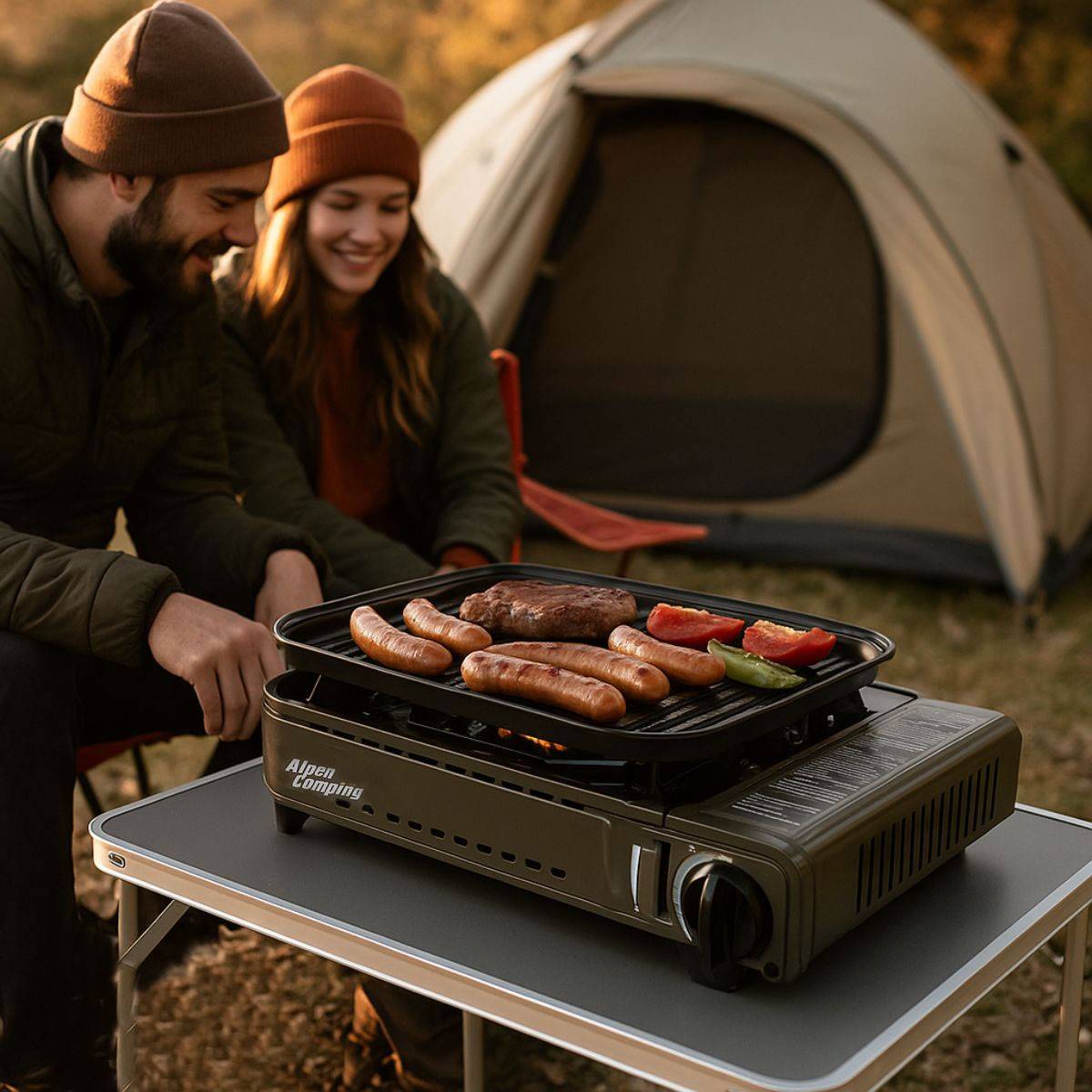 Barbecue à gaz Portable Grill 1780W + 8 Cartouches Gaz Butane Allumage Piezo + Mallette Camping ALPEN - Image 4