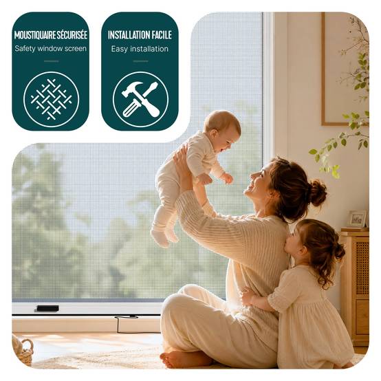 Vounot - Moustiquaire de fenêtre L130 x H160 cm enroulable et recoupable en aluminium blanc VOUNOT® - Image 5
