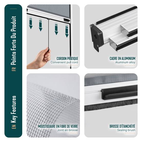 Vounot - Moustiquaire de fenêtre L130 x H160 cm enroulable et recoupable en aluminium blanc VOUNOT® - Image 6