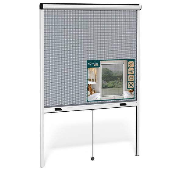 Vounot - Moustiquaire de fenêtre L130 x H160 cm enroulable et recoupable en aluminium blanc VOUNOT® - Image 1