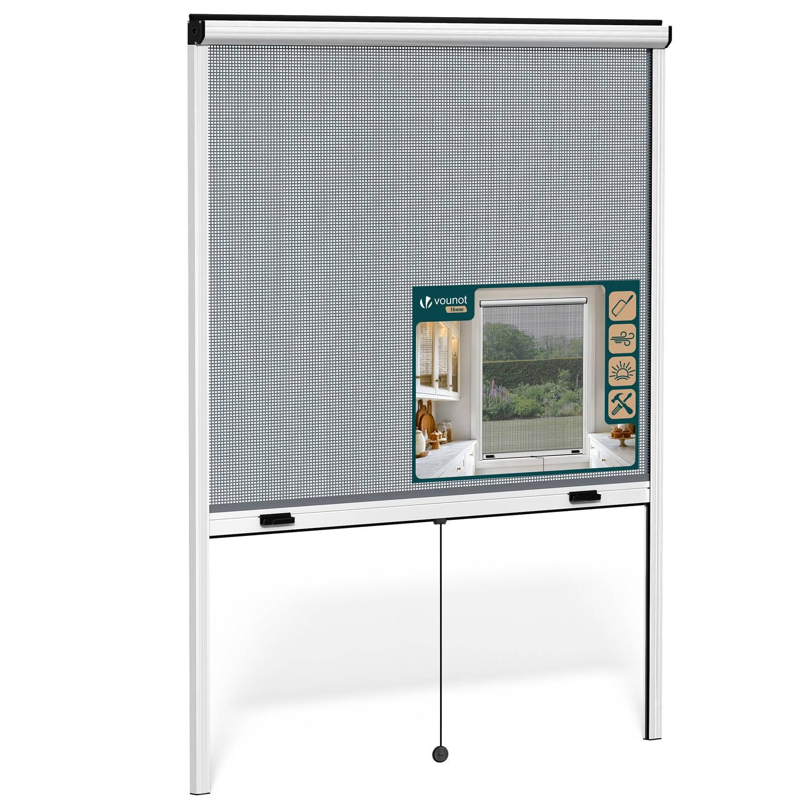 Vounot - Moustiquaire de fenêtre L130 x H160 cm  enroulable et recoupable en aluminium blanc VOUNOT® - Image 1
