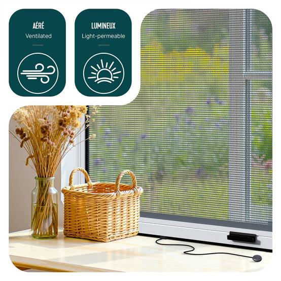 Vounot - Moustiquaire de fenêtre L130 x H160 cm enroulable et recoupable en aluminium blanc VOUNOT® - Image 2