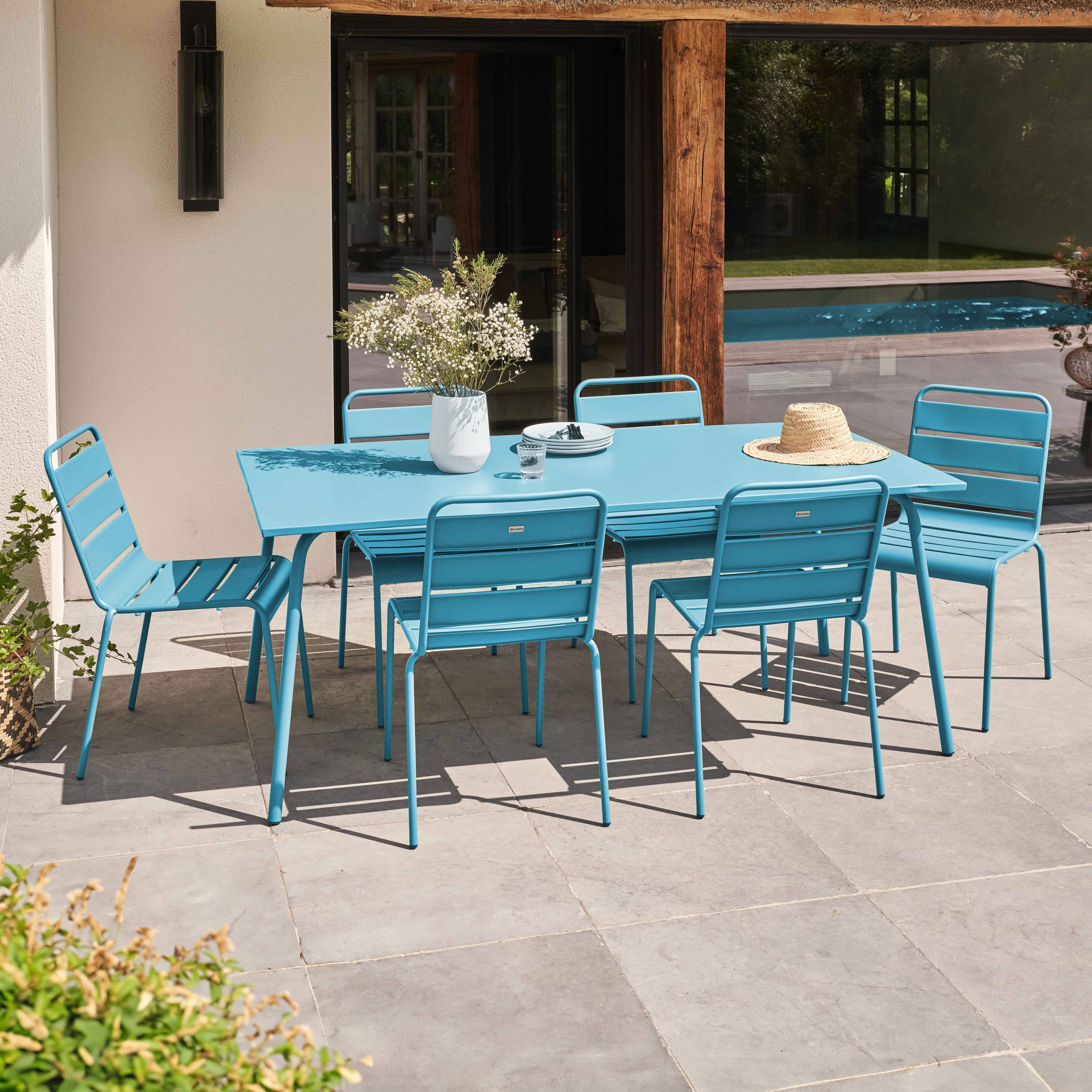 Oviala - Ensemble table de jardin et 6 chaises en métal bleu Palavas - Oviala - Image 2