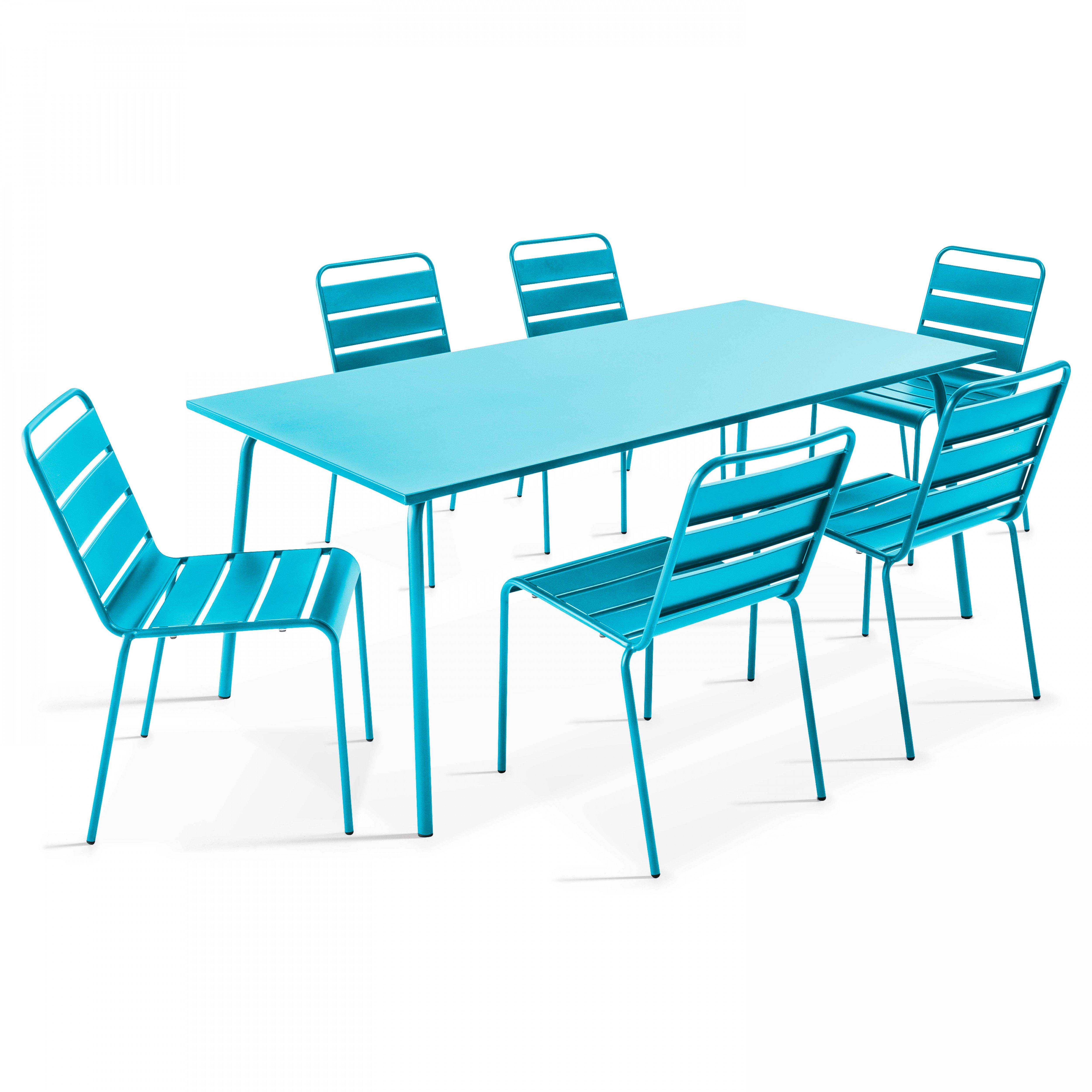 Oviala - Ensemble table de jardin et 6 chaises en métal bleu Palavas - Oviala - Image 1