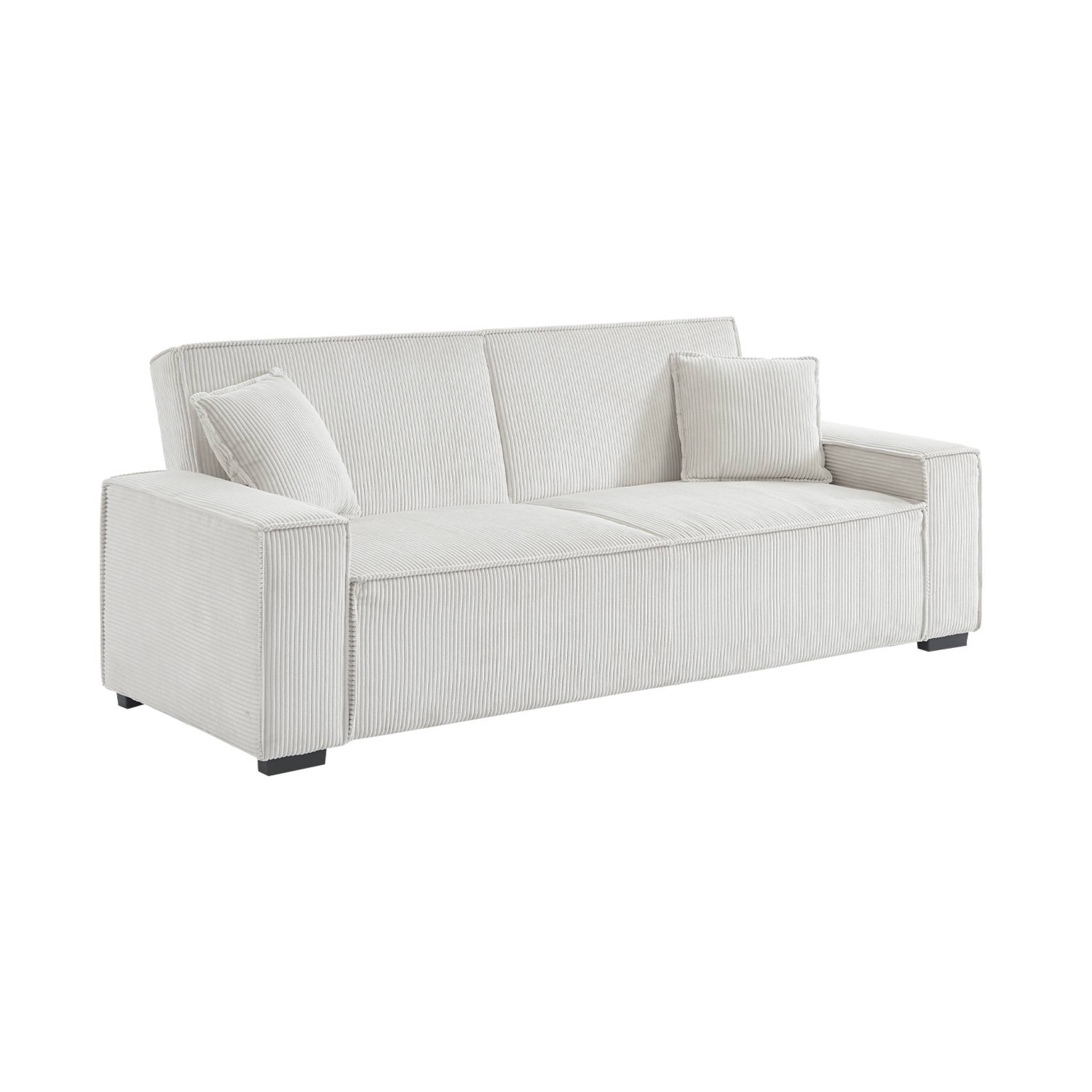sweeek - Canapé convertible 3 places blanc crème velours côtelé L 231 x P 96.5 x H 80cm | sweeek - Image 5