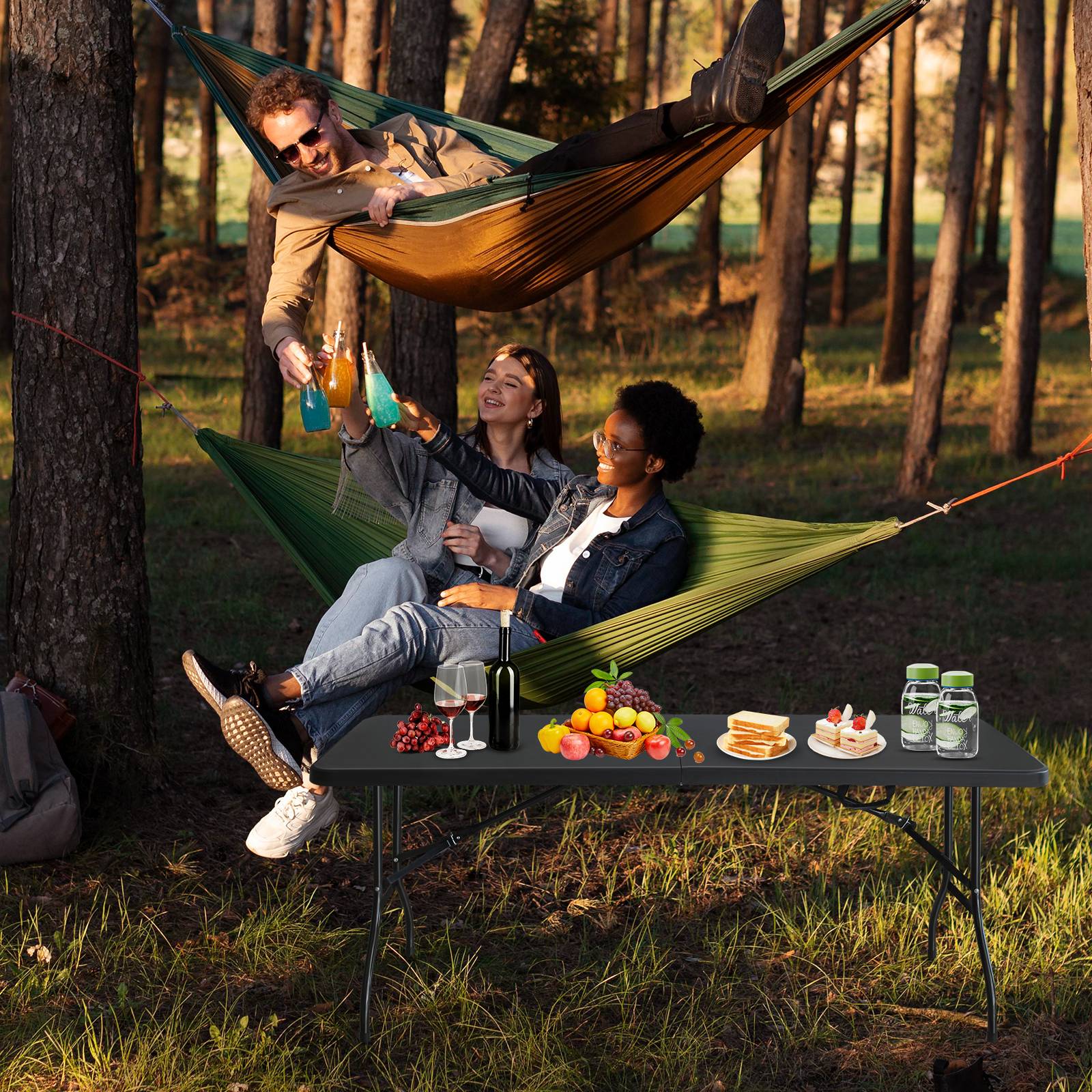 Table pliante robuste 180 cm, portable avec poignée, multifonctionnelle camping intérieur extérieur, charge 135 kg (noir) - Image 8