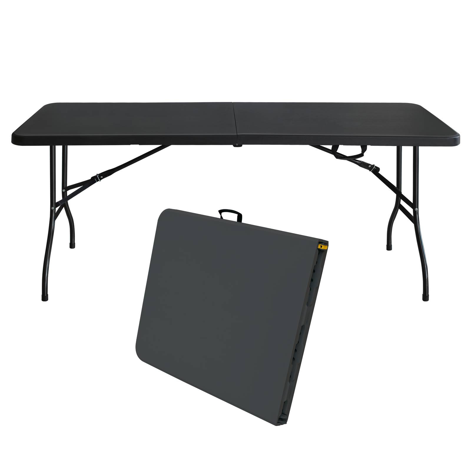 Table pliante robuste 180 cm, portable avec poignée, multifonctionnelle camping intérieur extérieur, charge 135 kg (noir) - Image 1