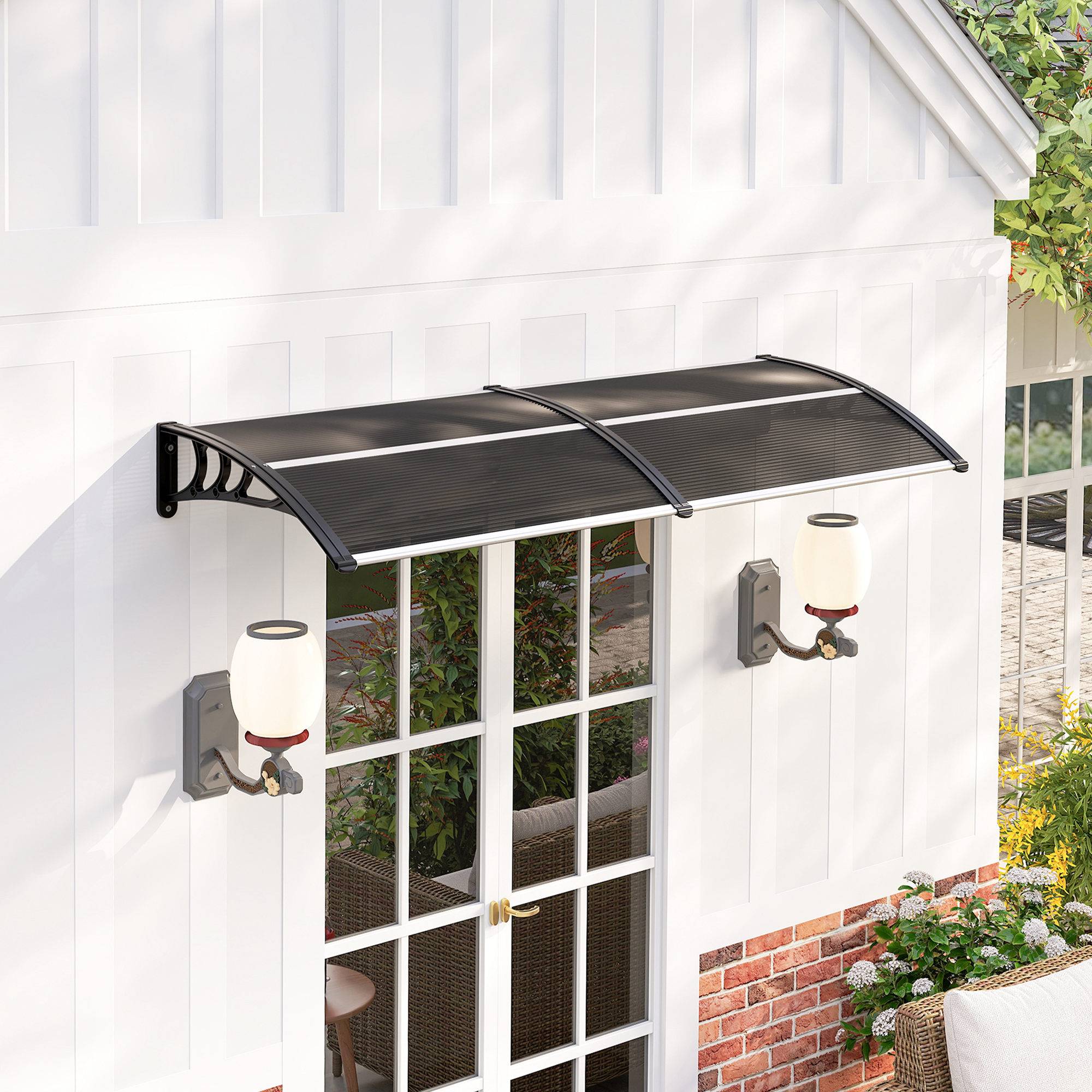 Store noir 196x75x23 cm en polycarbonate pour portes et fenêtres, protection design sobre pour maison pratique et fonctionnel - Image 3