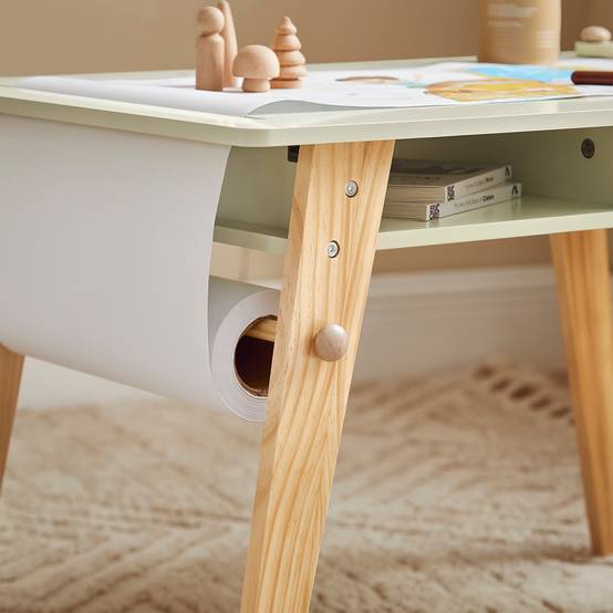 SoBuy Table d'Enfant avec 2 Tabourets, Table à Dessin avec Porte-Rouleau et 2 Compartiments, 3 Pièces, Verte, KMB92-GR - Image 8