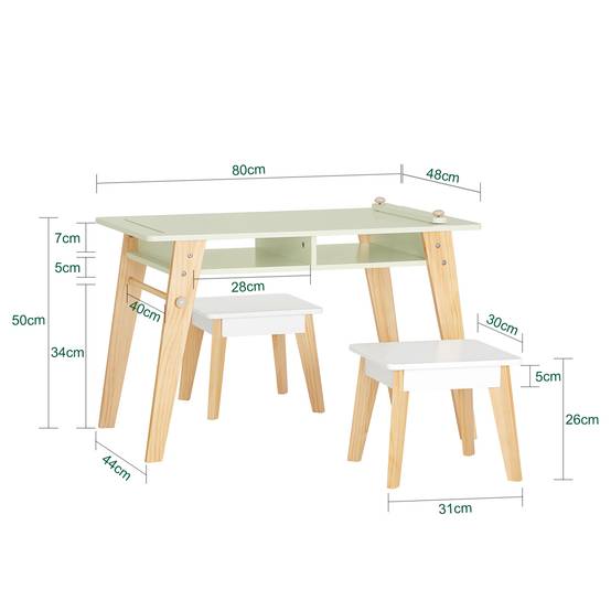 SoBuy Table d'Enfant avec 2 Tabourets, Table à Dessin avec Porte-Rouleau et 2 Compartiments, 3 Pièces, Verte, KMB92-GR - Image 3