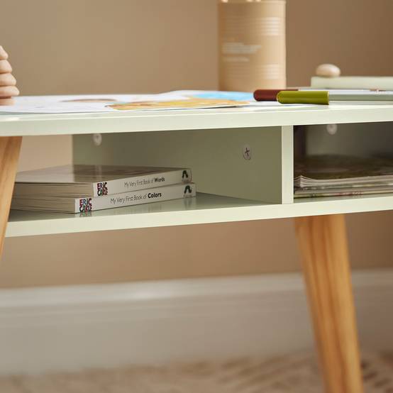 SoBuy Table d'Enfant avec 2 Tabourets, Table à Dessin avec Porte-Rouleau et 2 Compartiments, 3 Pièces, Verte, KMB92-GR - Image 9