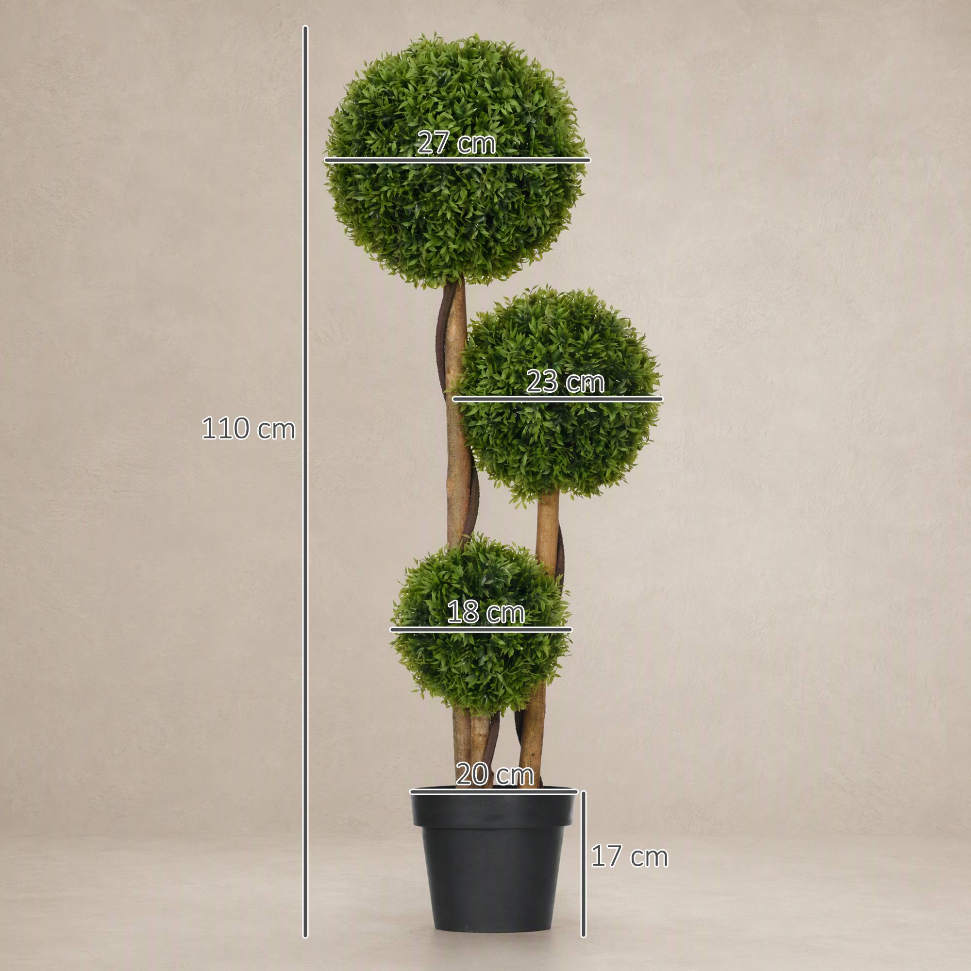Sans Marque - Arbre artificiel buis 3 boules feuilles bambou pot inclus intérieur extérieur 110 cm vert - Image 5