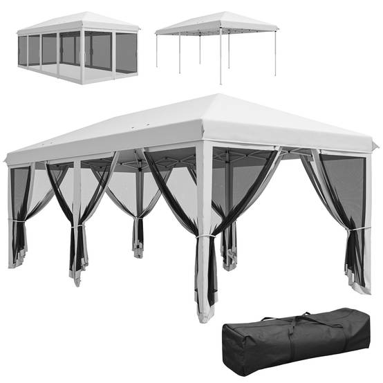 Tente de jardin pliante pliable 6x3 m avec 6 parois latérales en maille anti-UV et sac de transport couleur crème - Image 1
