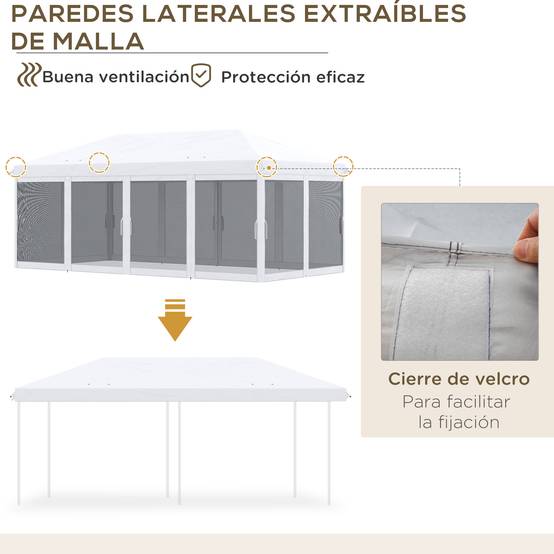Tente de jardin pliante pliable 6x3 m avec 6 parois latérales en maille anti-UV et sac de transport couleur crème - Image 8