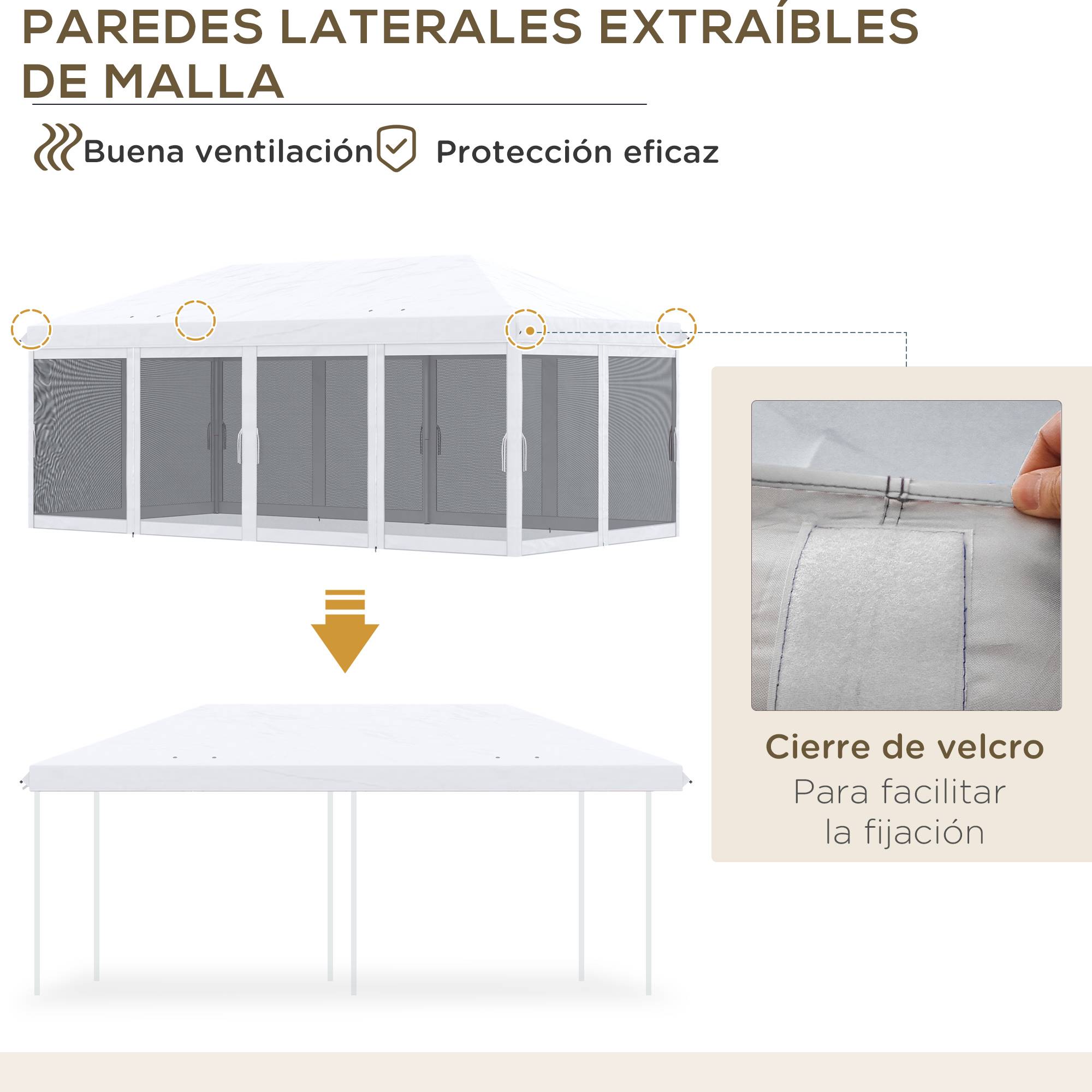 Tente de jardin pliante pliable 6x3 m avec 6 parois latérales en maille anti-UV et sac de transport couleur crème - Image 8