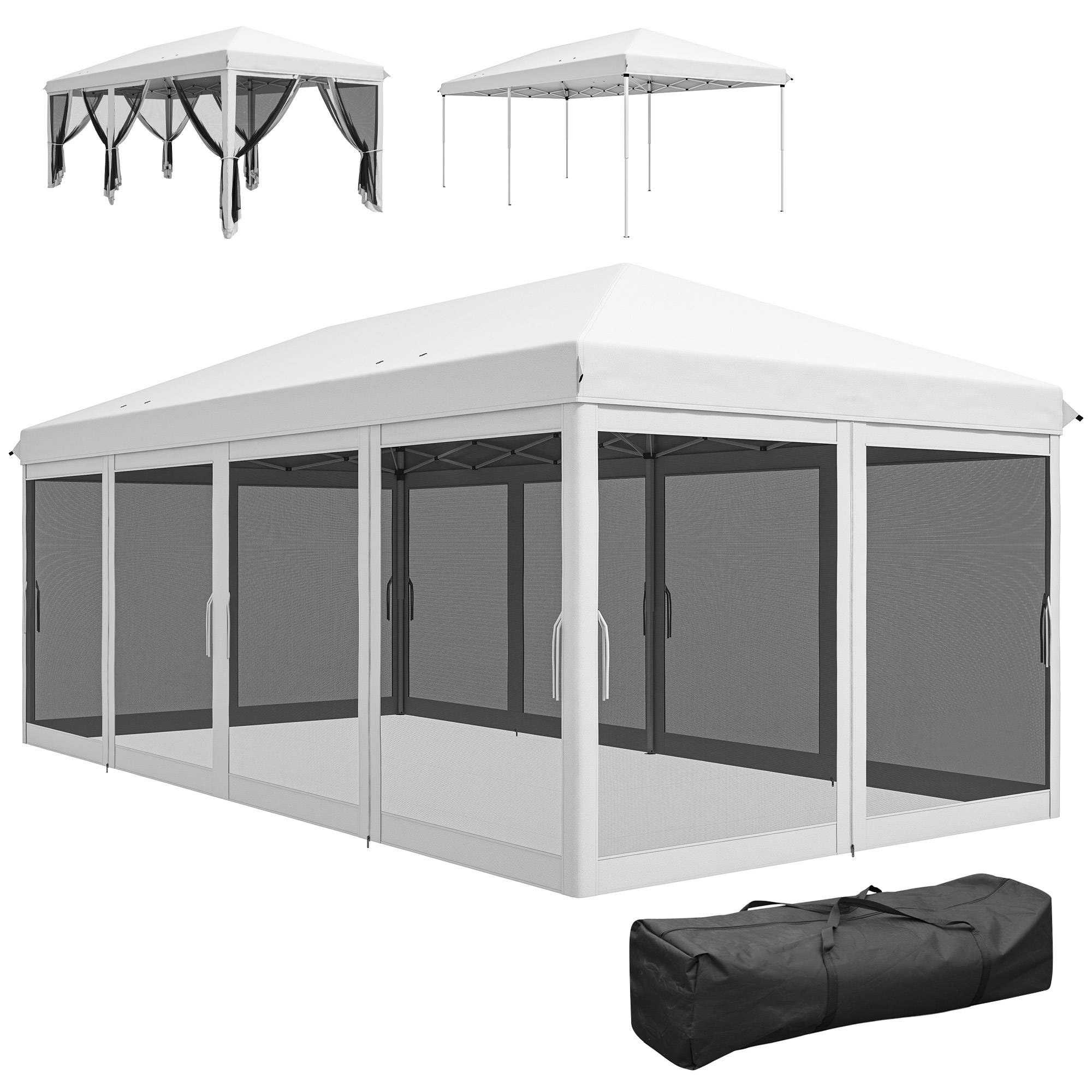 Tente de jardin pliante pliable 6x3 m avec 6 parois latérales en maille anti-UV et sac de transport couleur crème - Image 2