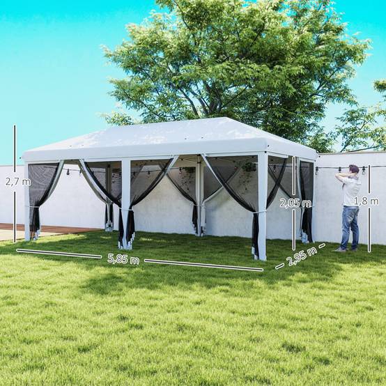 Tente de jardin pliante pliable 6x3 m avec 6 parois latérales en maille anti-UV et sac de transport couleur crème - Image 5