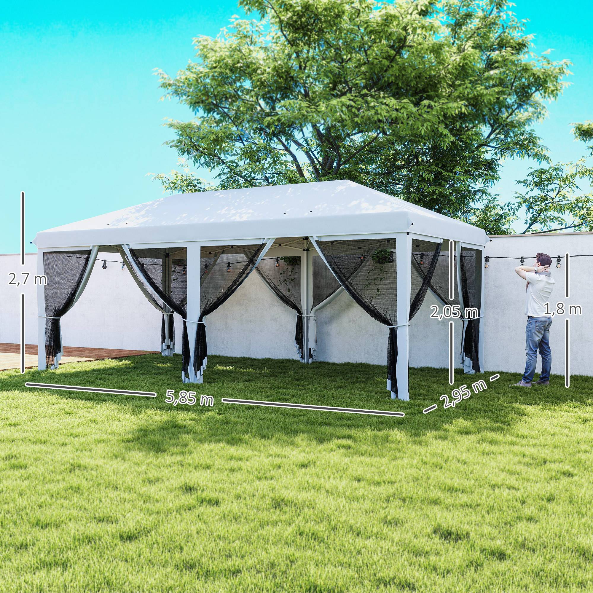 Tente de jardin pliante pliable 6x3 m avec 6 parois latérales en maille anti-UV et sac de transport couleur crème - Image 5