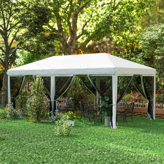 Tente de jardin pliante pliable 6x3 m avec 6 parois latérales en maille anti-UV et sac de transport couleur crème - Image 10
